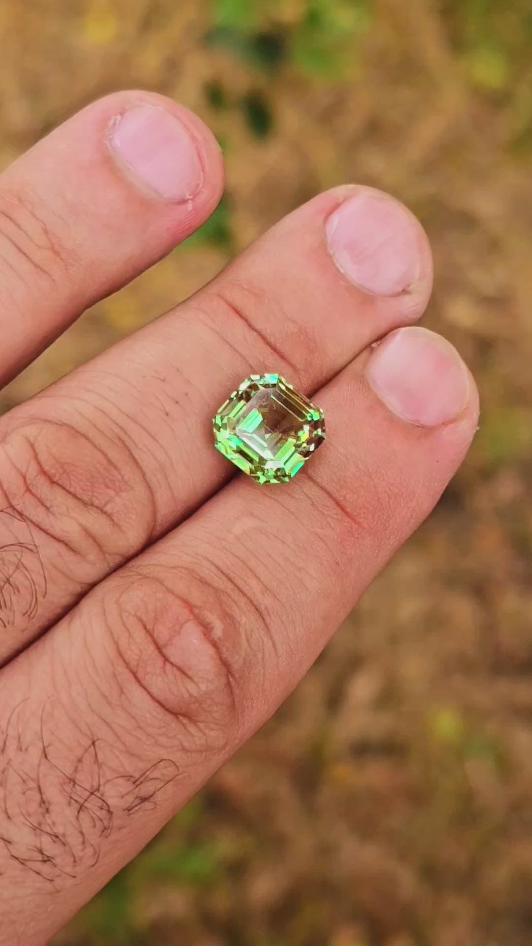 Czochralski Green and Red Christmas Garnet, Asscher Cut, 8.12 Carats