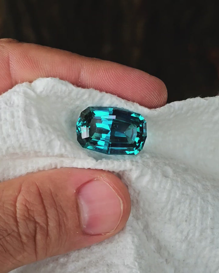 Deep Cobalt Teal Lab Sapphire, Long Cushion Step  Cut, 22.06 Carats