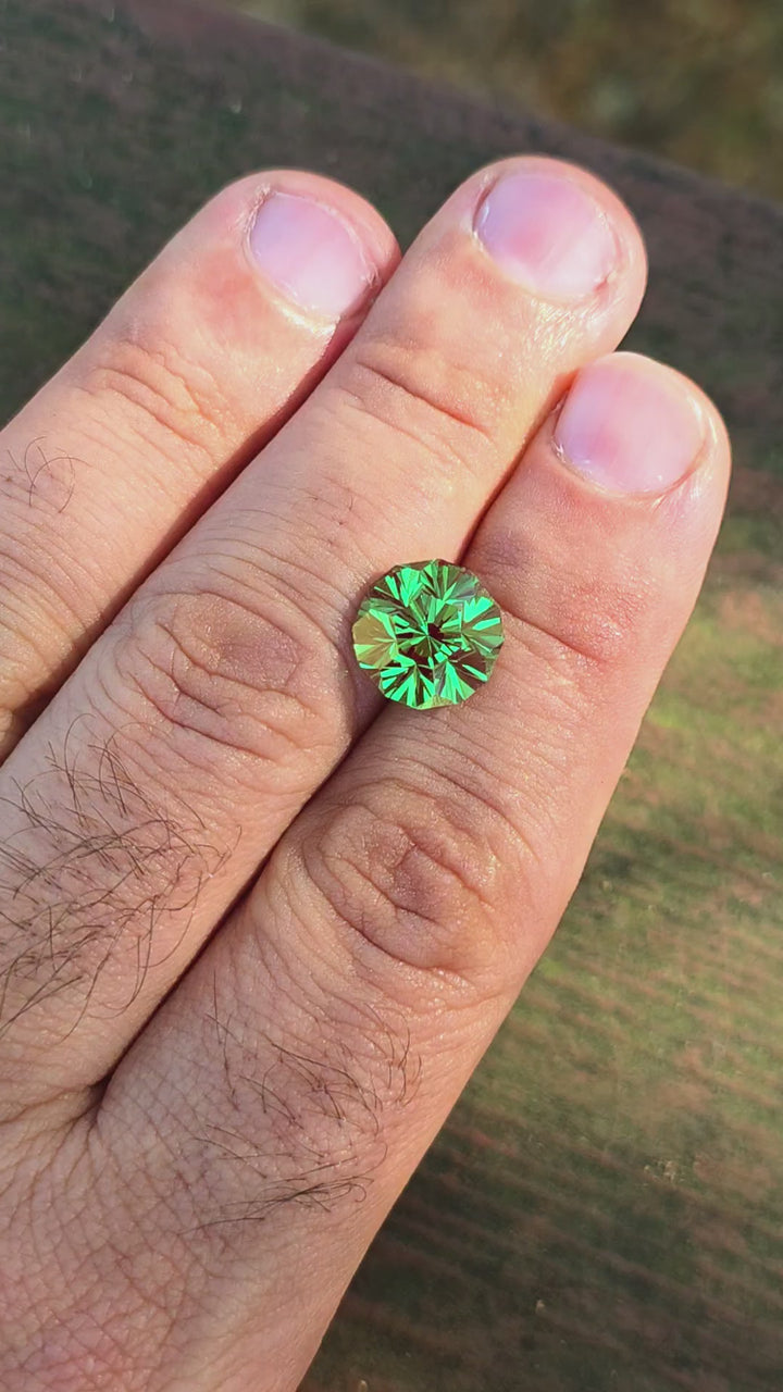 Czochralski Green and Red Christmas Garnet, Gnome's Geode Cut, 7.36 Carats