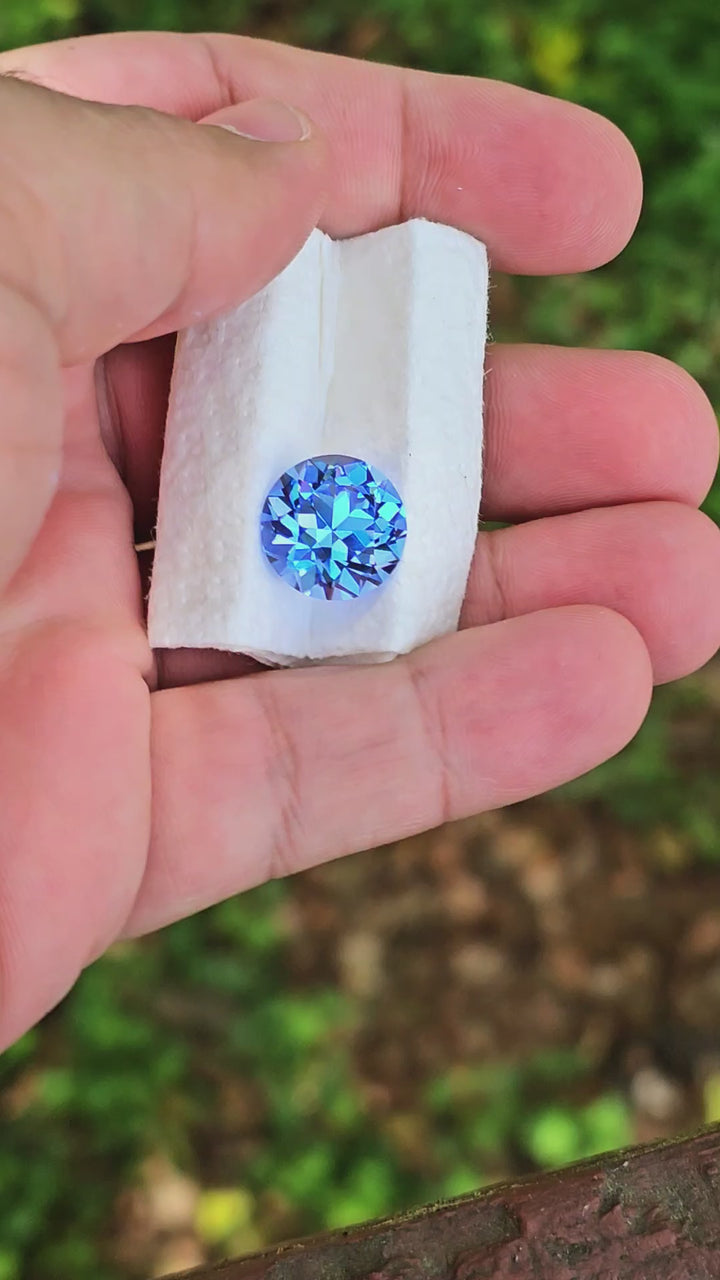 Cornflower Blue Lab Spinel, Traditional Round Brilliant Cut, 11.26 Carats
