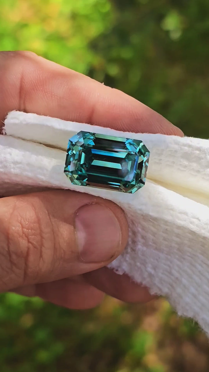 Green Czochralski Lab Sapphire, Emerald Cut,  27.25 Carats