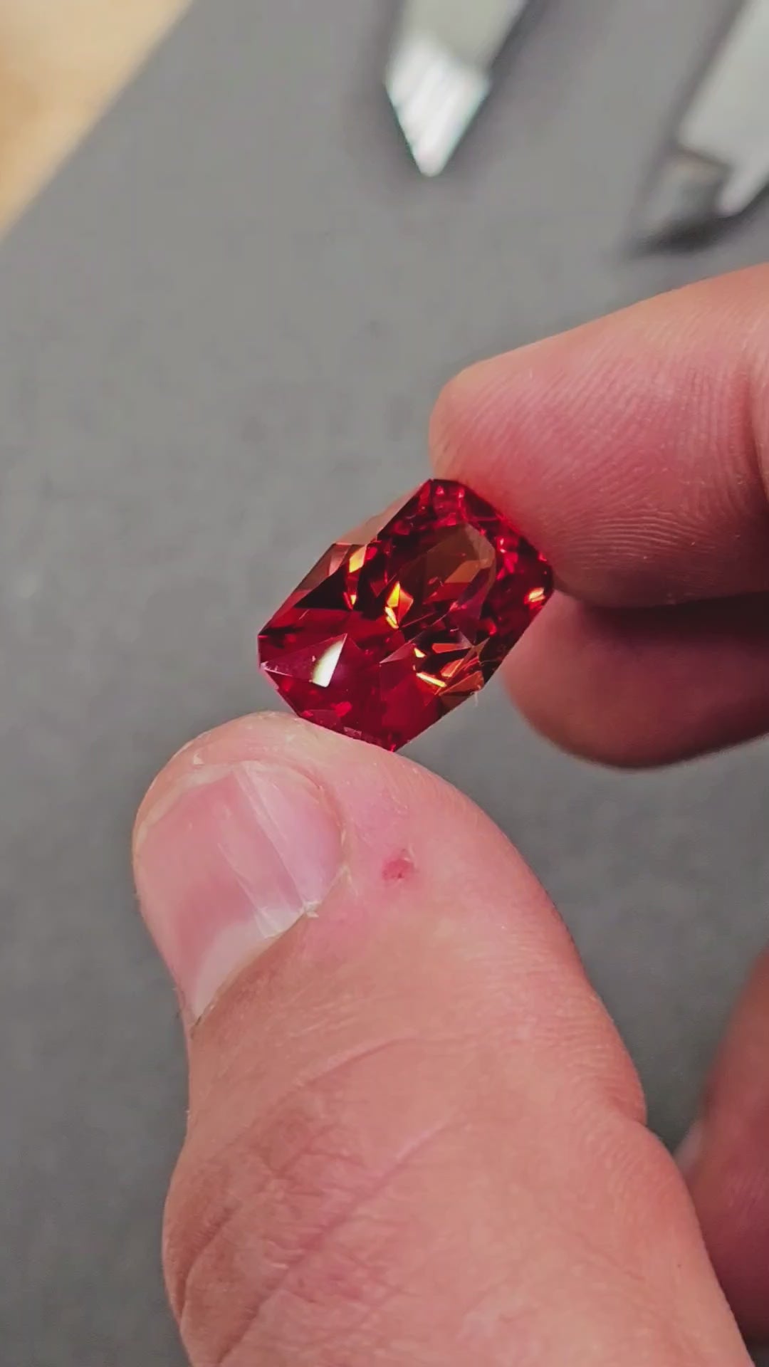 Fire Orange Lab Sapphire, House Of Sylas Long Cushion Cut,  13.89 Carats