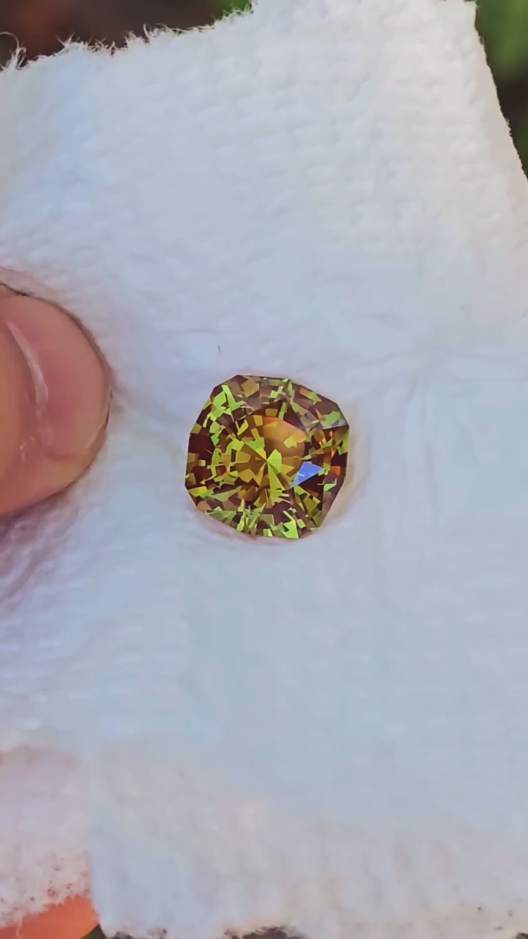 Kyroupolos Green and Red Christmas Garnet, House Of Sylas Step Cushion Cut, 15.75 Carats