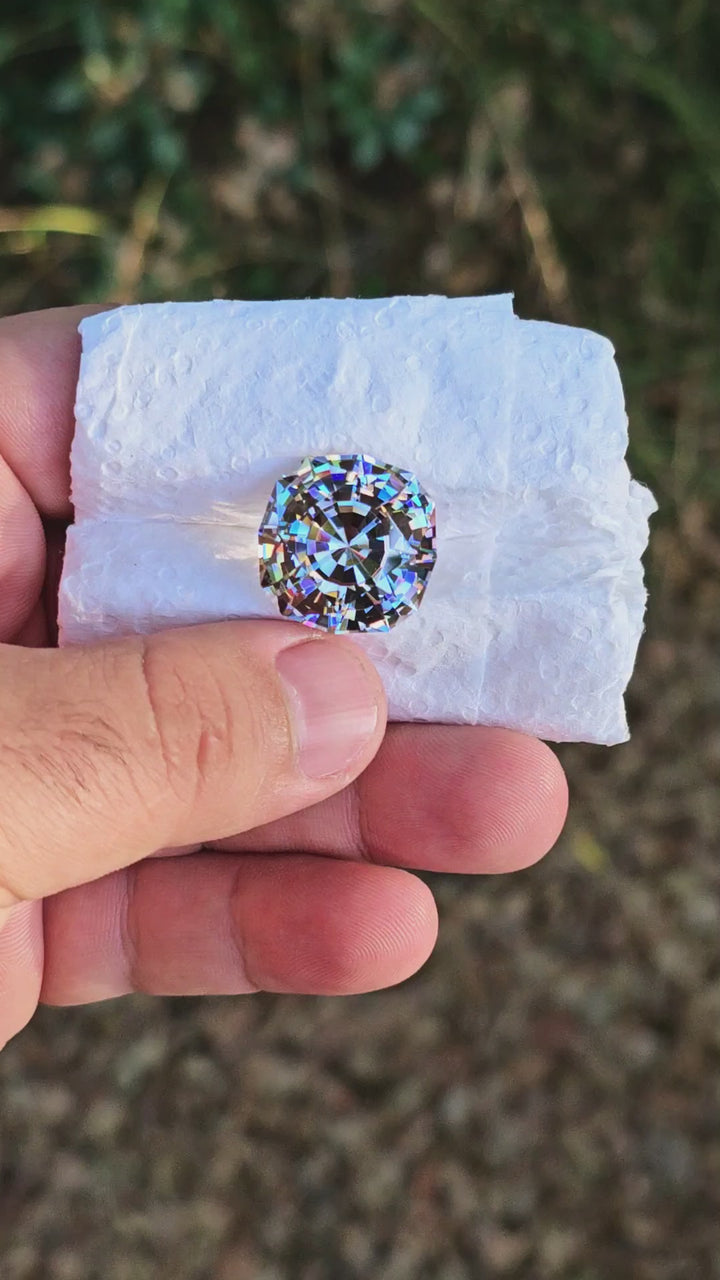 Experimental Grey to Blush Pink Lab Garnet, House Of Sylas Step Cushion Cut, 51.3 Carats