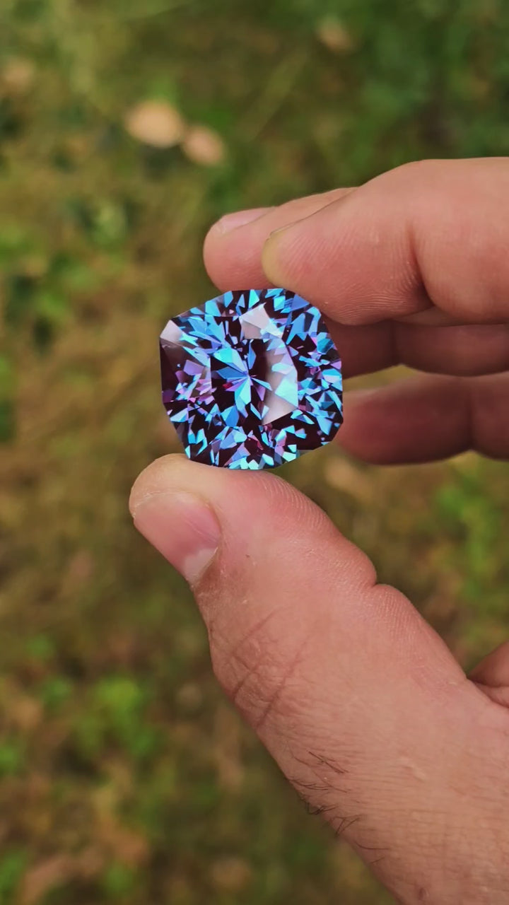 Bright Teal Colored Czochralski Alexandrite, House Of Sylas Cushion Cut, 60 Carats