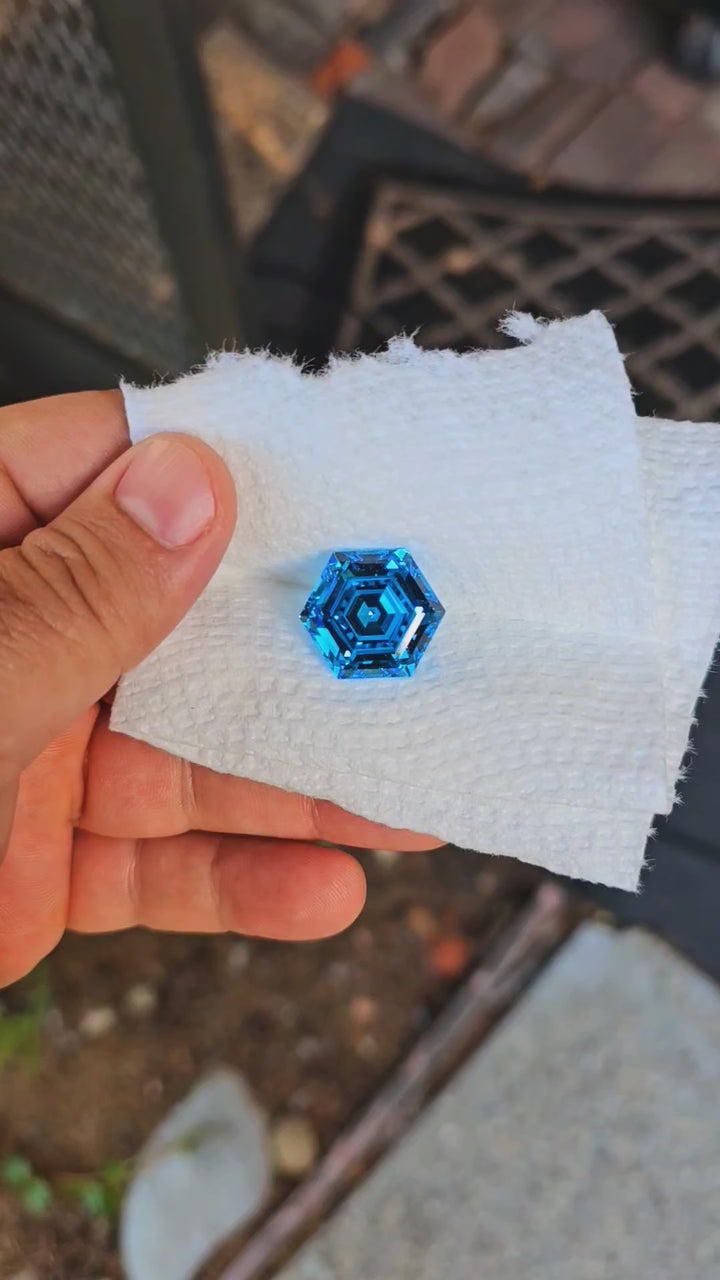 Blue Cobalt YAG, Hexagon Step Cut, 39.4 Carats