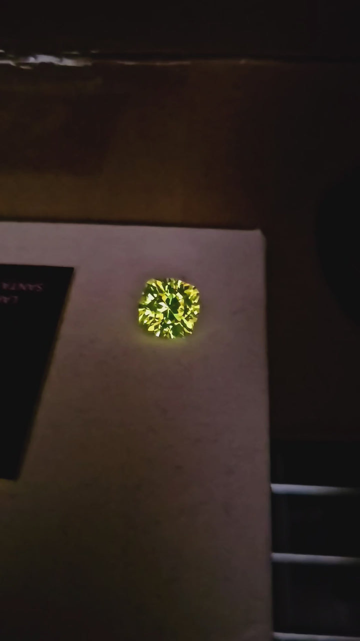 "Ultra" Glow In The Dark Lab Garnet, House Of Sylas Cushion Cut, 20.25 Carats