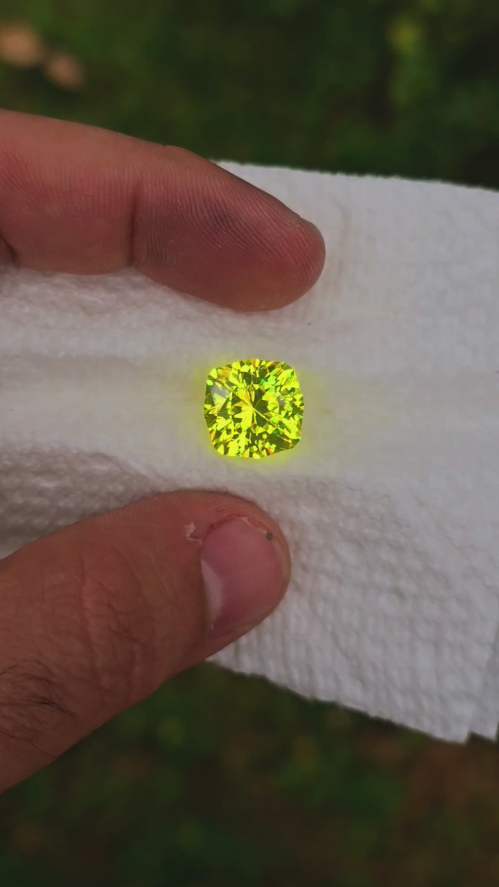 "Ultra" Glow In The Dark Lab Garnet, House Of Sylas Cushion Cut, 20.25 Carats