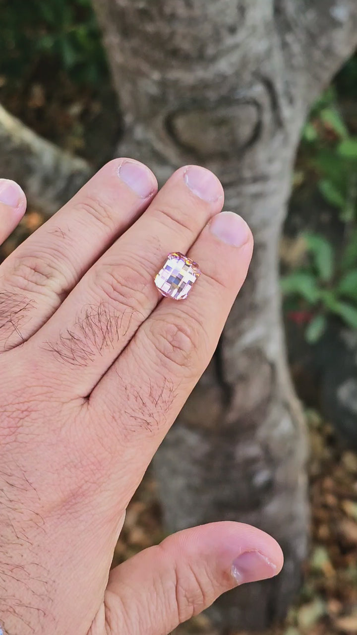 Soviet Era Padparadscha Erbium YAG, Pixel Rectangle Cut, 10.80 Carats