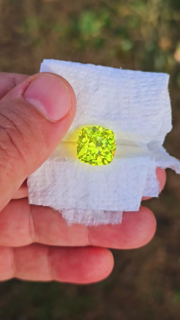 "Ultra" Glow In The Dark Lab Garnet, House Of Sylas Cushion Cut, 18.85 Carats