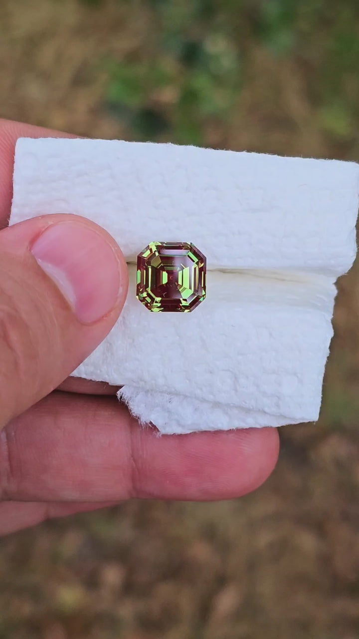 Kyroupolos Green and Red Christmas Garnet, Asscher Cut, 9.14 Carats