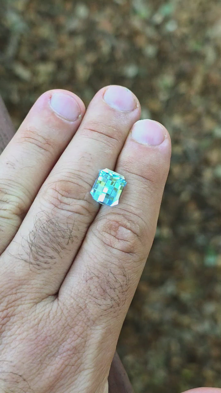 Aqua Blue Lab Sapphire, Pixel Rectangle Cut, 7.20 Carats
