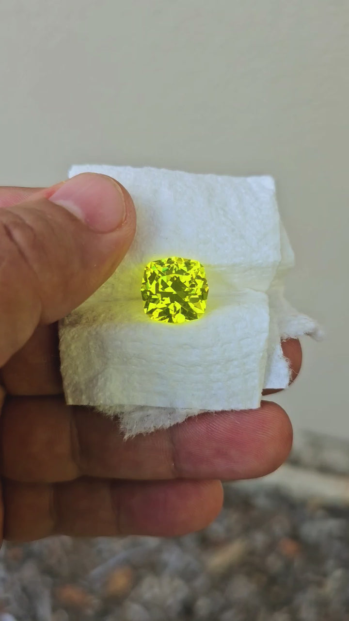 "Ultra" Glow In The Dark Lab Garnet, House Of Sylas Cushion Cut, 20 Carats