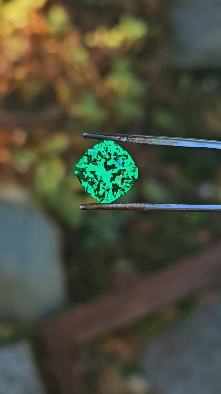 Vivid Green Vanadium YAG, House Of Sylas Cushion Cut, 12.24 Carats
