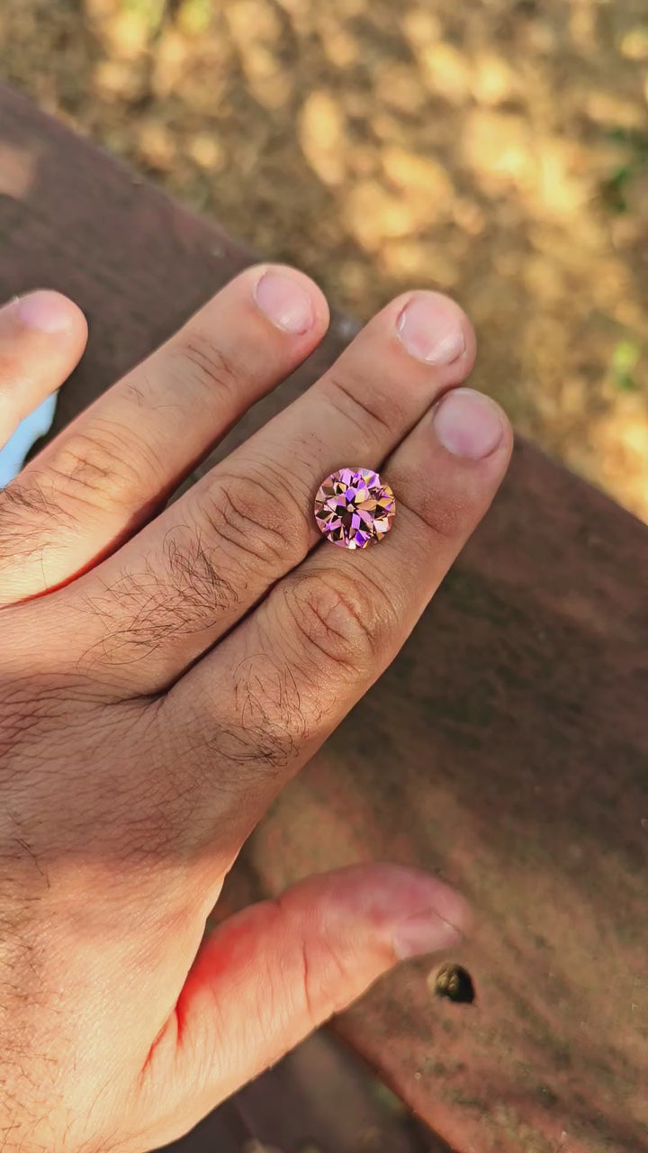 High Concentration Padparadscha Erbium YAG, Traditional Round Brilliant Cut, 14.16 Carats
