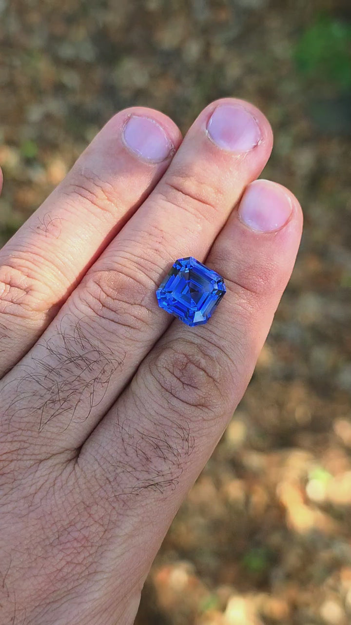 Blue Czochralski Lab Sapphire, Asscher Cut, 9.27 Carats