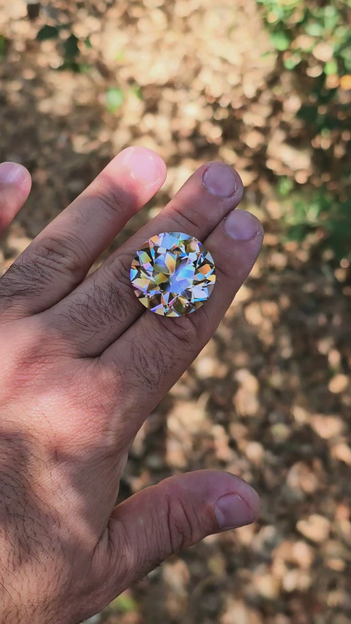 Experimental Grey to Blush Pink Lab Garnet, Traditional Round Brilliant Cut, 105.4 Carats