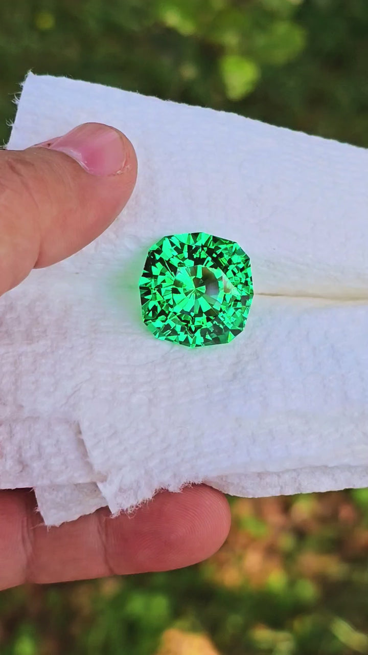 Vivid Green Vanadium YAG, House Of Sylas Step Cushion Cut, 52.2 Carats