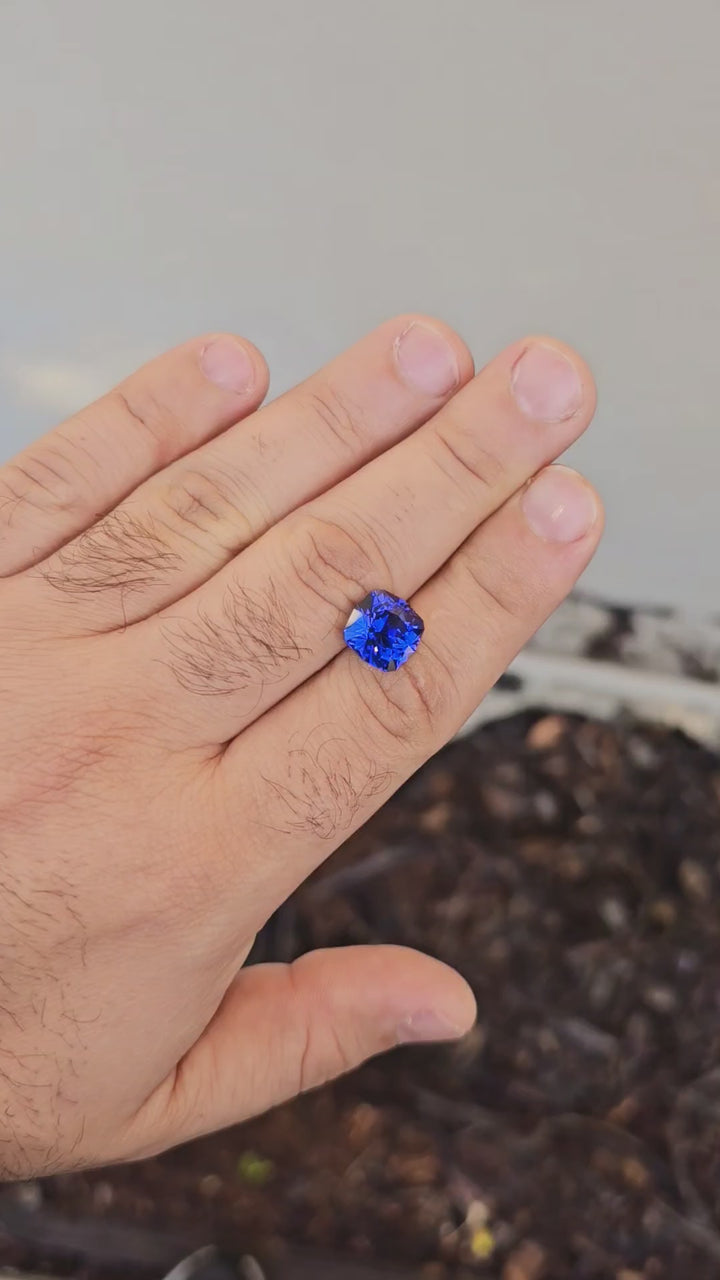 Blue Czochralski Lab Sapphire, House Of Sylas Cushion Cut, 8.3 Carats