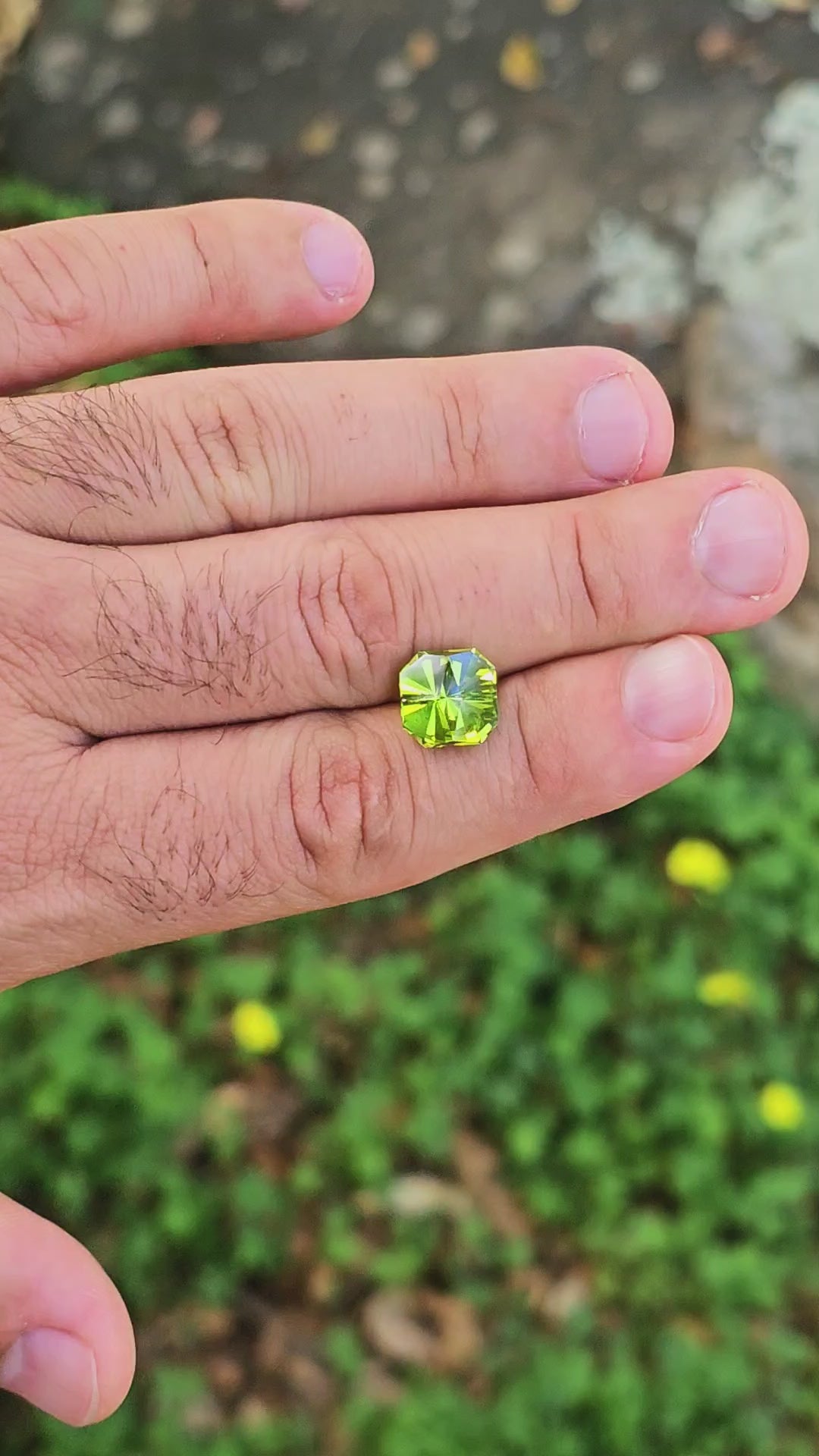 Peridot Green Colored Lab Sapphire, Tessellation Cut, 7.53 Carats