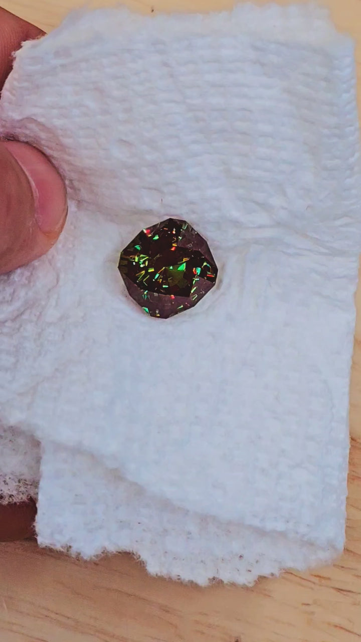 Kyroupolos Green and Red Christmas Garnet, House Of Sylas Step Cushion Cut, 15.75 Carats