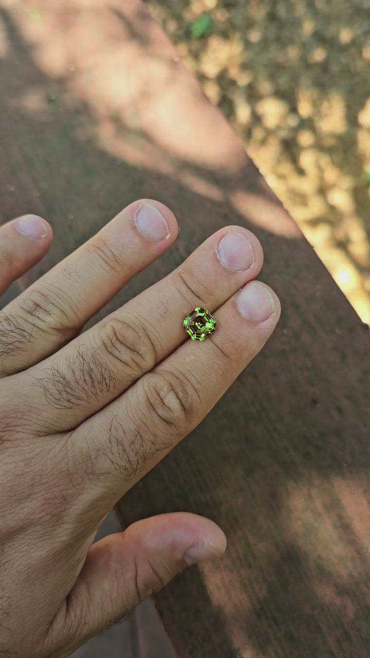 Kyroupolos Green and Red Christmas Garnet, Asscher Cut, 4.45 Carats