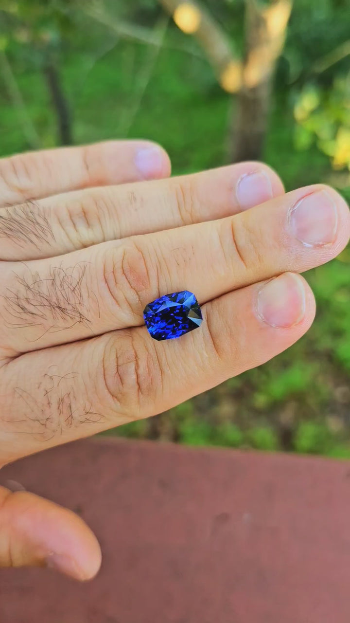 Blue Czochralski Lab Sapphire, Long Cushion Cut,  9 Carats