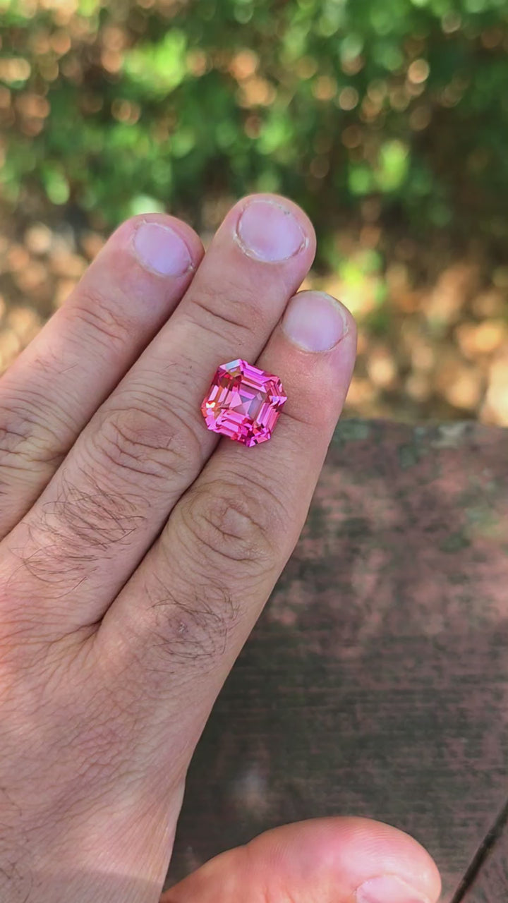 Fire Padparadscha Lab Sapphire, Asscher Cut, 13.15 Carats