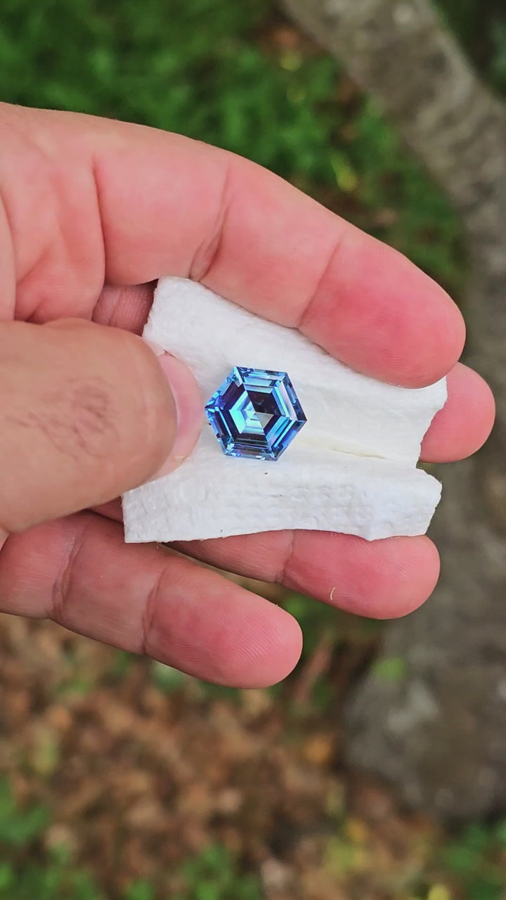 Cerulean Blue Lab Sapphire, Hexagon Step Cut, 11.12 Carats