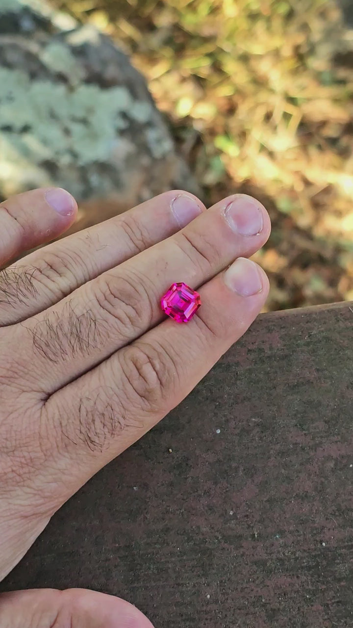 Fire Neon Pink Lab Sapphire, Asscher Cut, 5.59 Carats