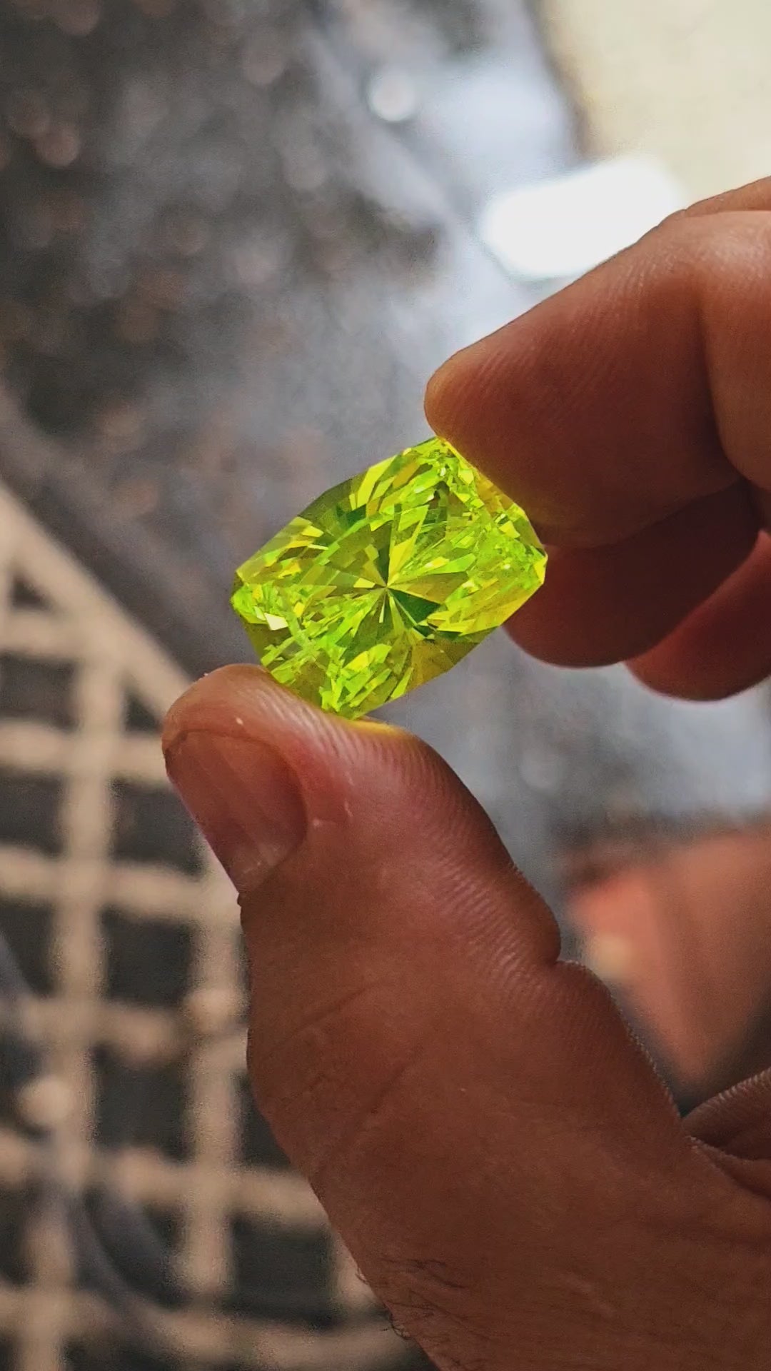 Green LuAG, Long Cushion Internal Reflections Cut, 53.45 Carats