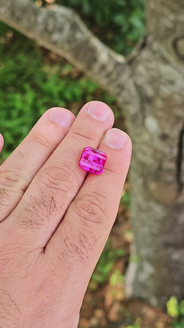 Neon Purple Lab Sapphire, Pixel Square Cut, 10.39 Carats