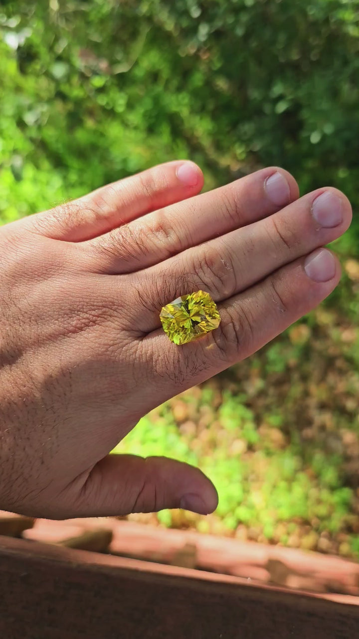 Yellow Czochralski Lab Sapphire, House Of Sylas Long Cushion Cut, 27.1 Carats