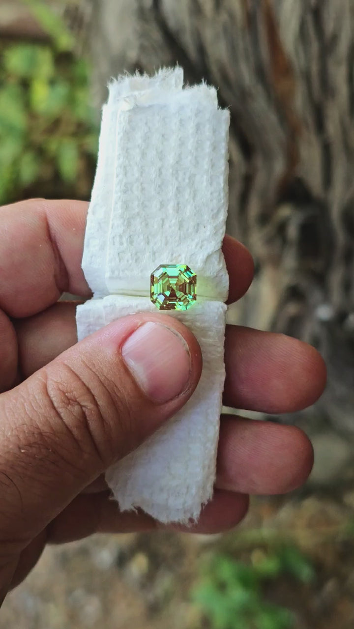 Czochralski Green and Red Christmas Garnet, Asscher Cut, 5 Carats