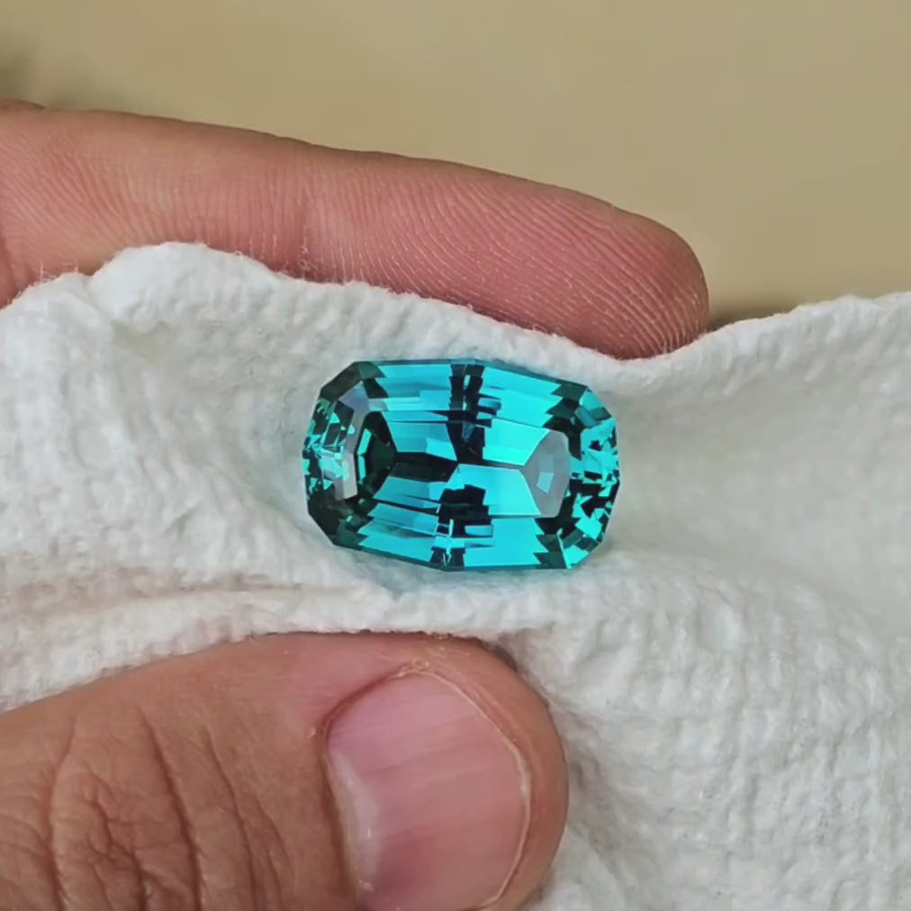 Deep Cobalt Teal Lab Sapphire, Long Cushion Step  Cut, 22.06 Carats
