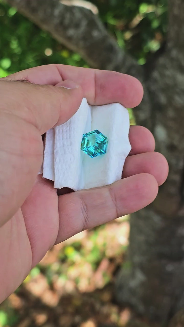 Cobalt Teal Lab Sapphire, Hexagon Step Cut, 8.96 Carats