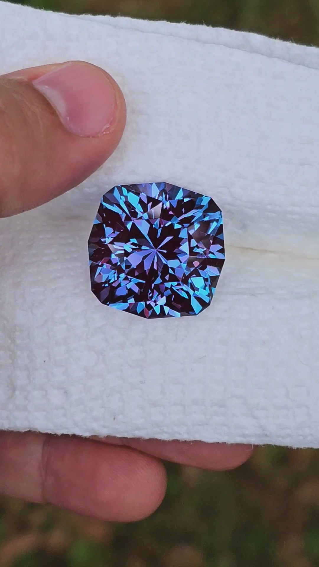 Bright Teal Colored Czochralski Alexandrite, House Of Sylas Cushion Cut, 60 Carats
