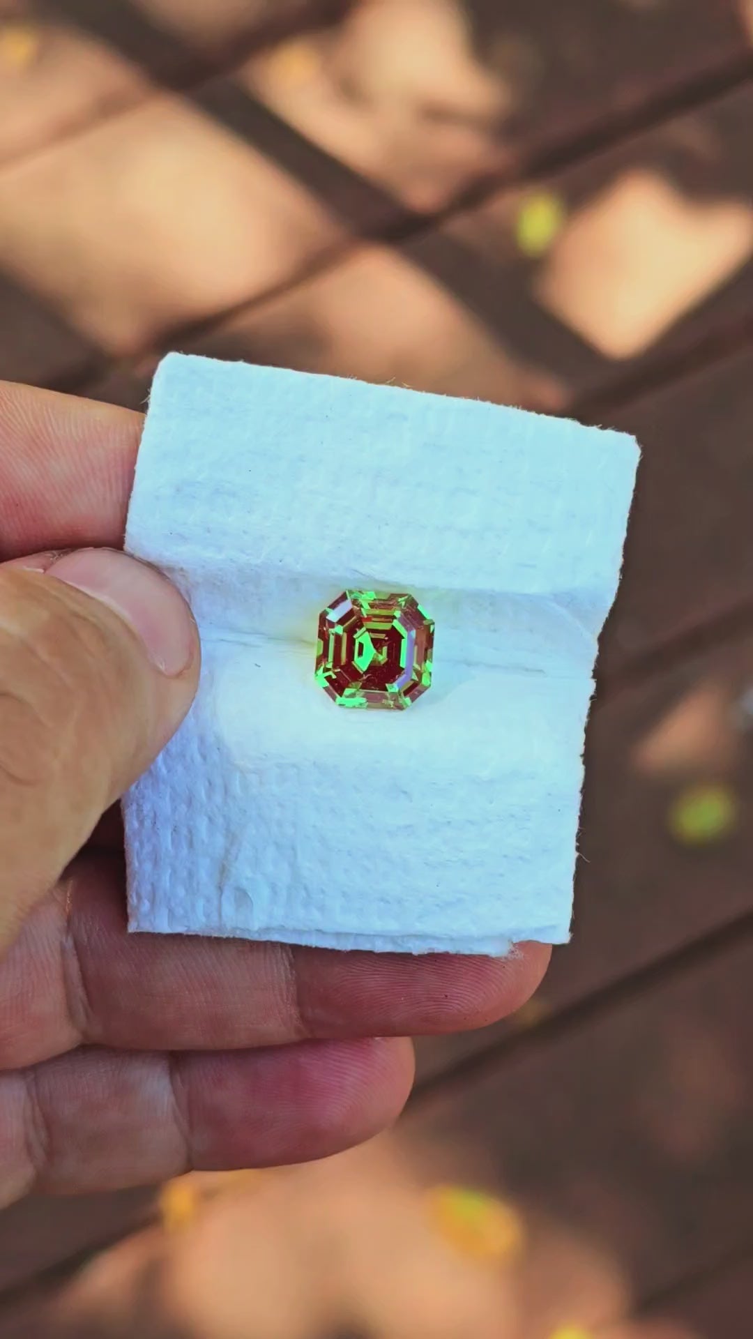 Czochralski Green and Red Christmas Garnet, Asscher Cut, 6.58 Carats