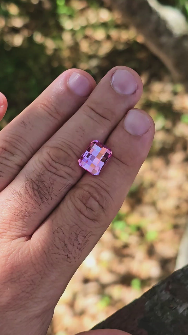 Light Pink-Orange Padparadscha Lab Sapphire, Pixel Rectangle Cut, 9.30 Carats