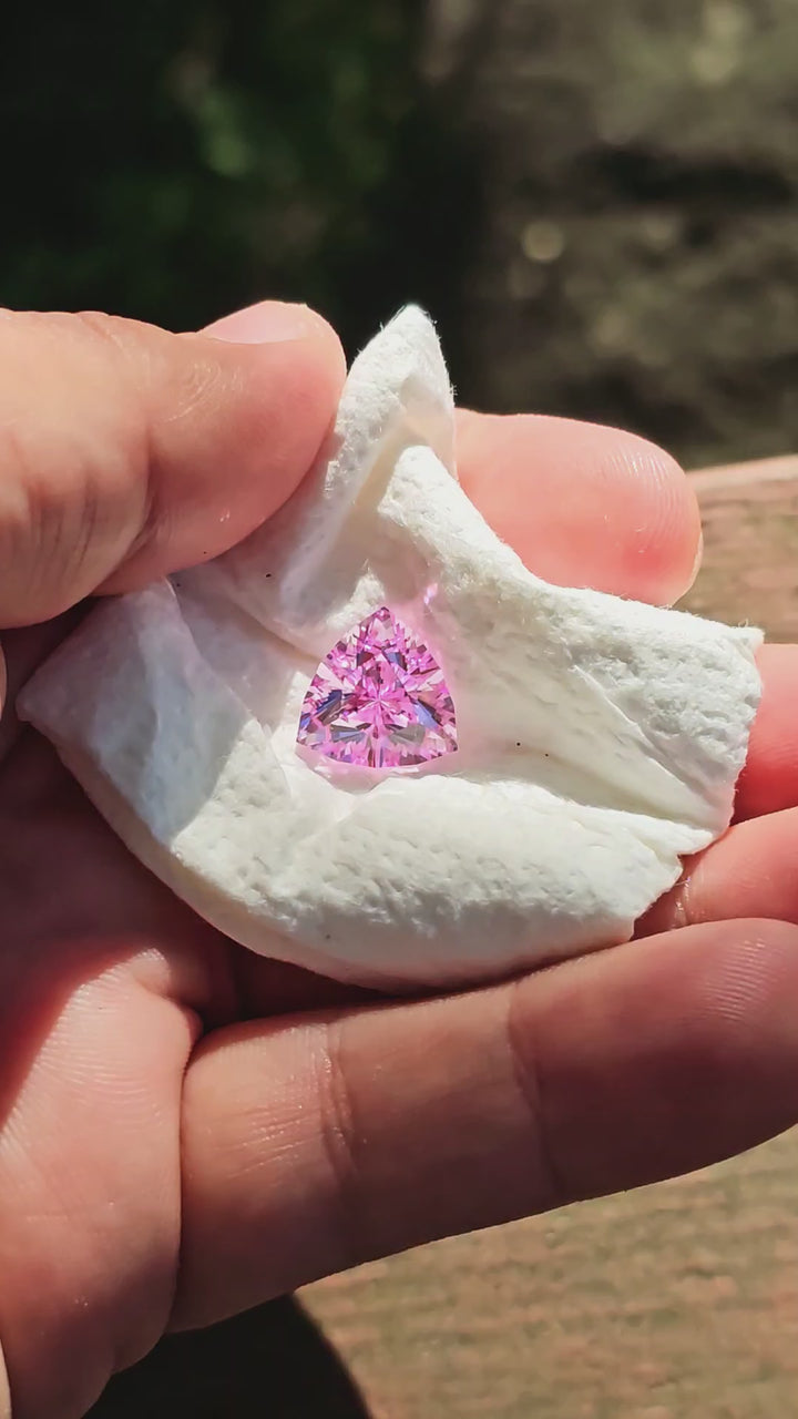 Fire Neon Pink Lab Sapphire, Trillian Internal Reflections Cut, 8.17 Carats