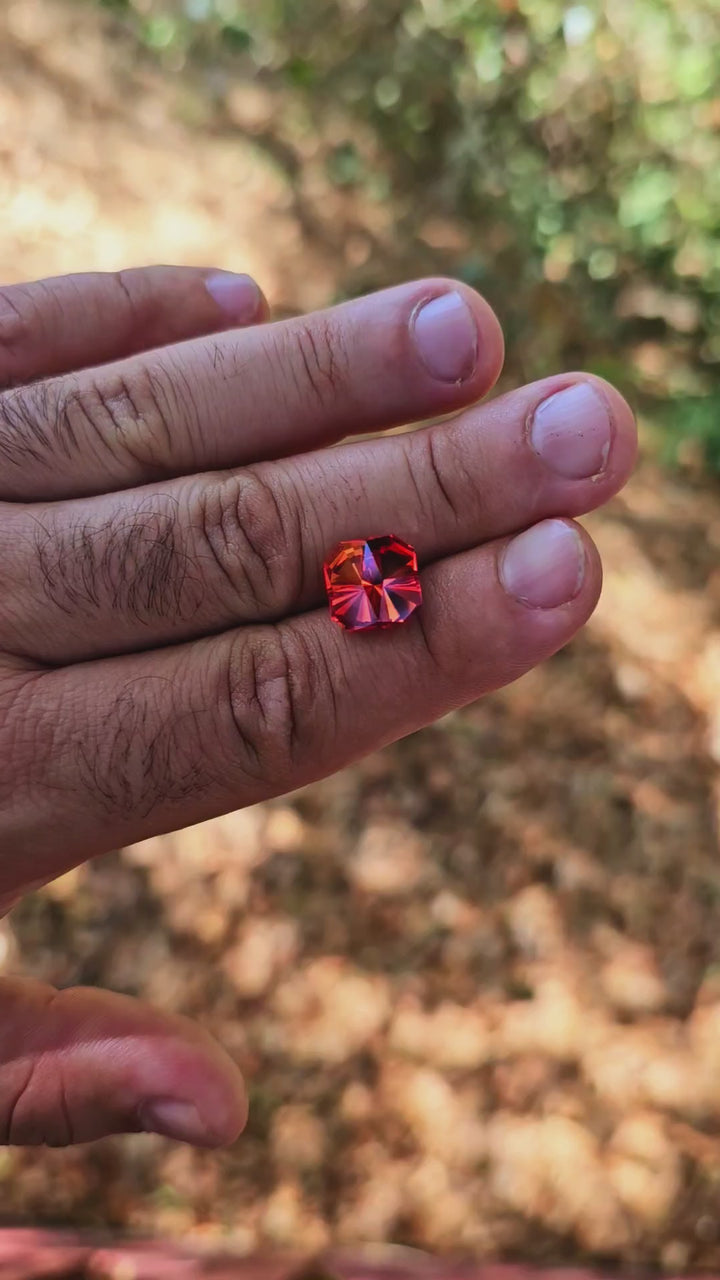 Fire Orange Lab Sapphire, Tessellation Cut, 8.4 Carats