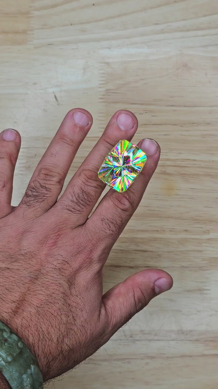 White Rutile 🌈🍭🦄, Fireworks Rectangle Cut, 129 Carats
