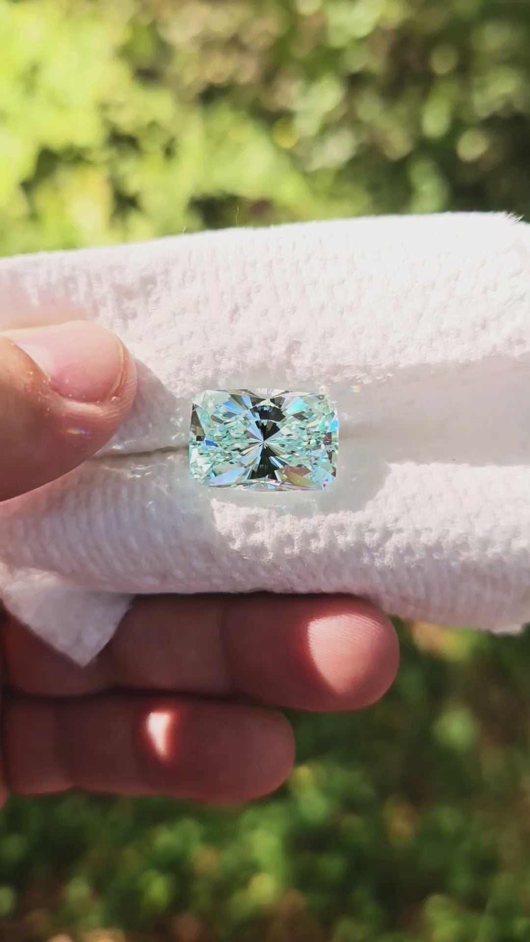 Aqua Colored Repurposed Laser Garnet, House Of Sylas Long Cushion Cut, 28.72 Carats