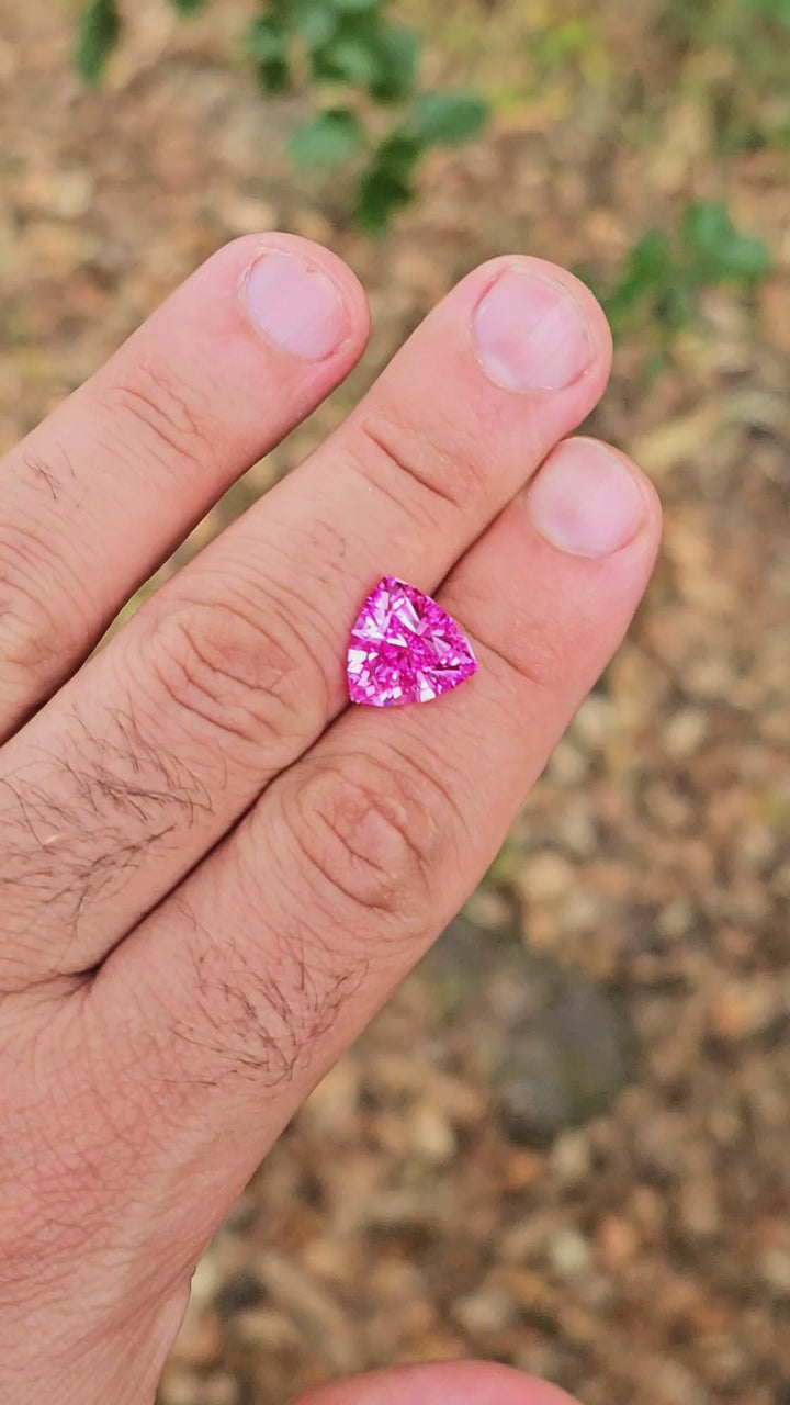 Sunrise Padparadscha Lab Sapphire, Trillian Internal Reflections Cut, 7.38 Carats