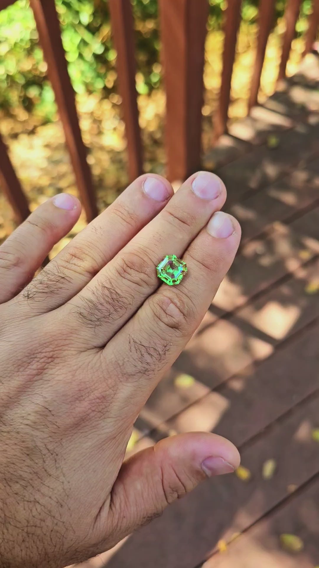 Czochralski Green and Red Christmas Garnet, Asscher Cut, 6.58 Carats