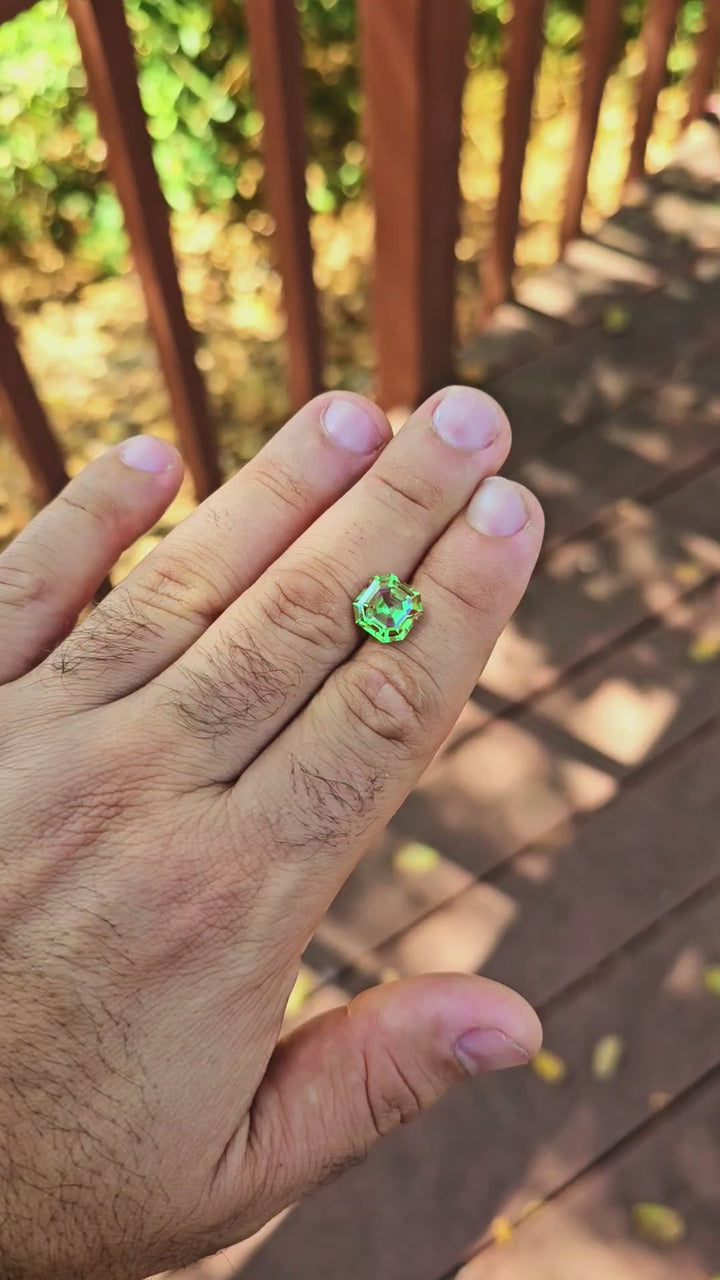 Czochralski Green and Red Christmas Garnet, Asscher Cut, 6.58 Carats