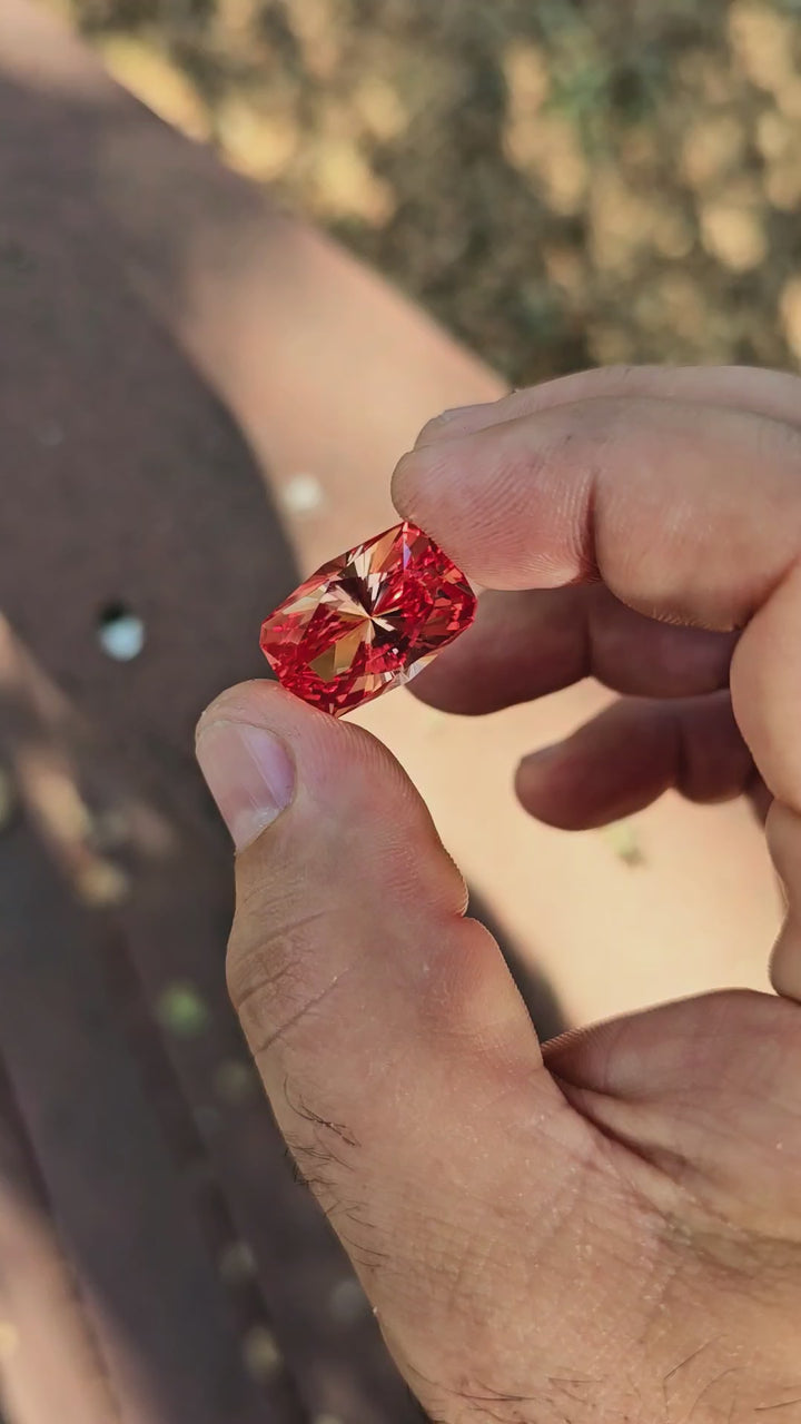 Light Orange Padparadscha Lab Sapphire, House Of Sylas Long Cushion Cut, 26.8 Carats