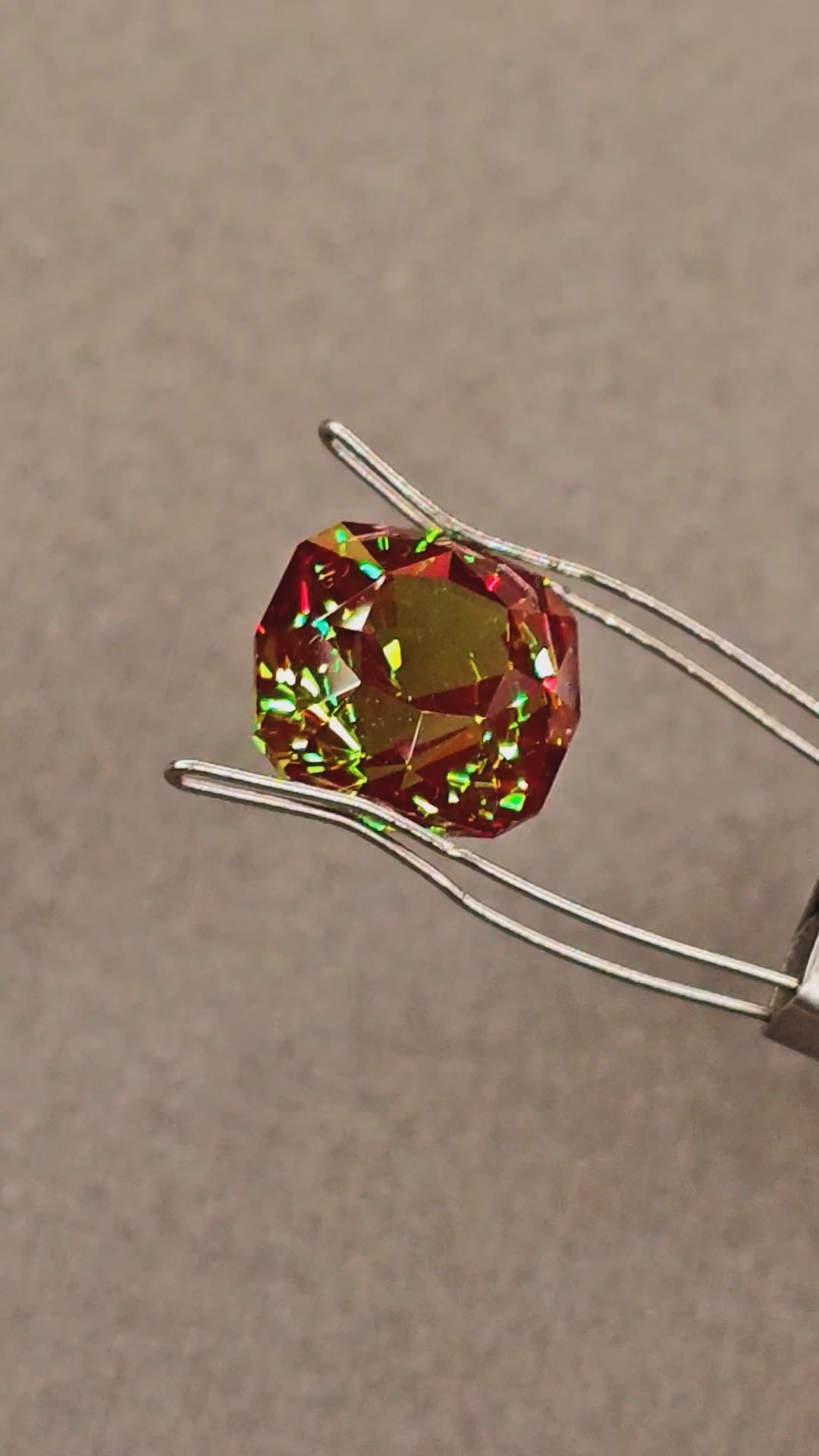Kyroupolos Green and Red Christmas Garnet, House Of Sylas Step Cushion Cut, 15.75 Carats