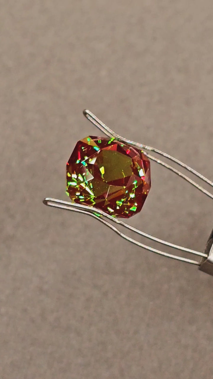 Kyroupolos Green and Red Christmas Garnet, House Of Sylas Step Cushion Cut, 15.75 Carats