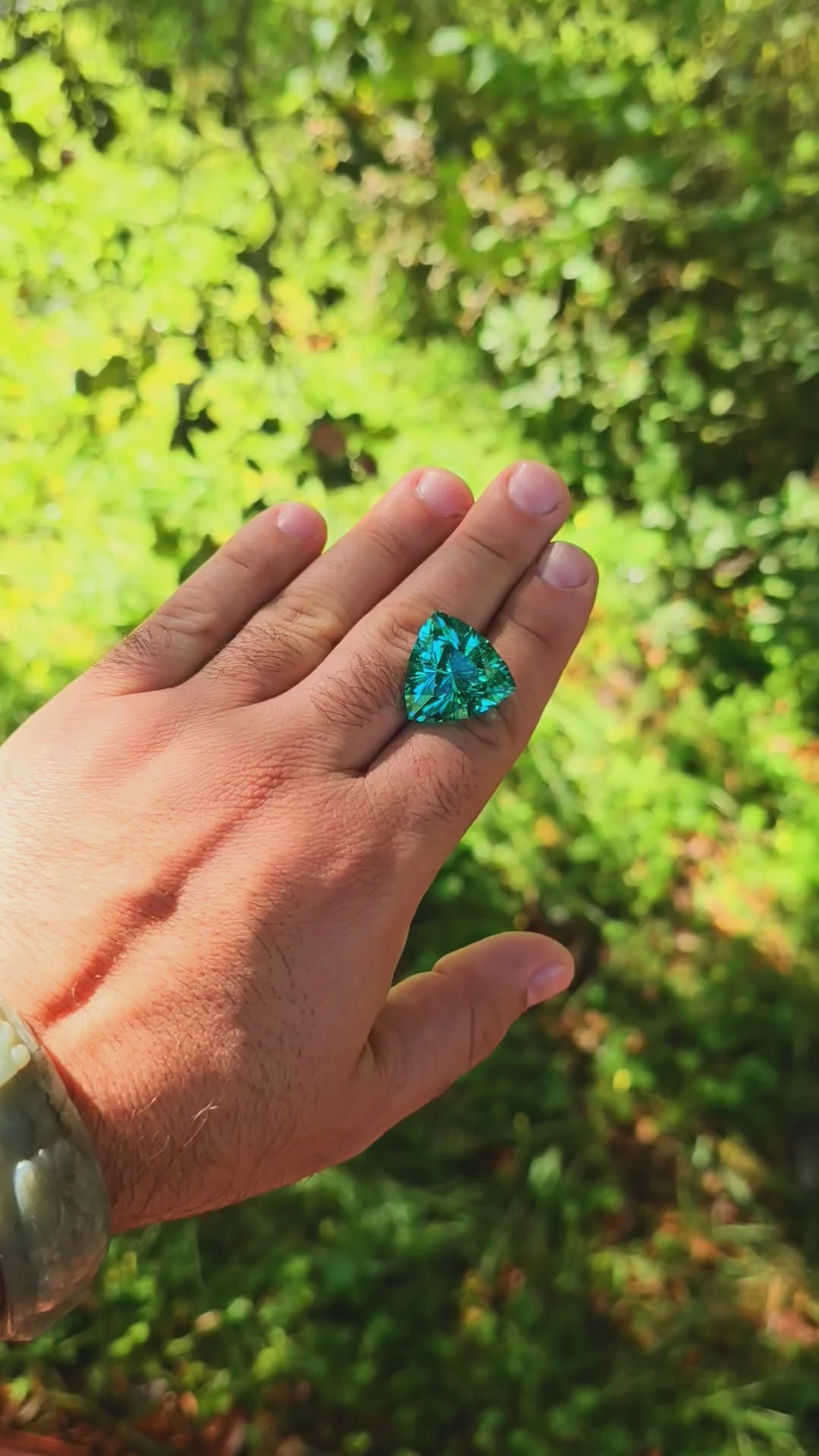 Repurposed Teal "Paraiba" YAG, Trillian Internal Reflections Cut, 52.4 Carats